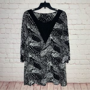 Style & Co Womens Black & White Patterned Stretch Tunic Top Plus Size 2X